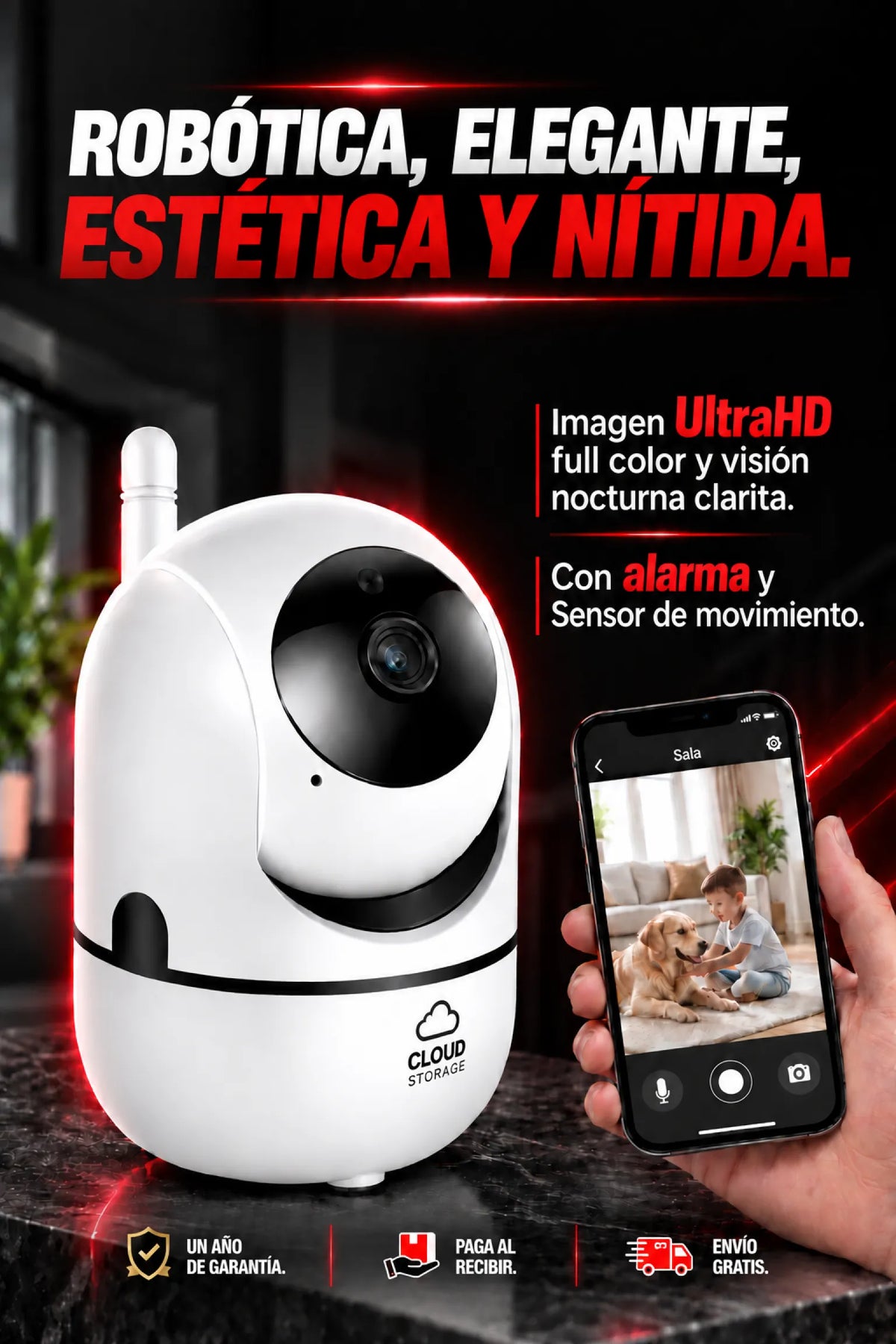 CÁMARA PARA INTERIORES, LENTE ÚNICO
